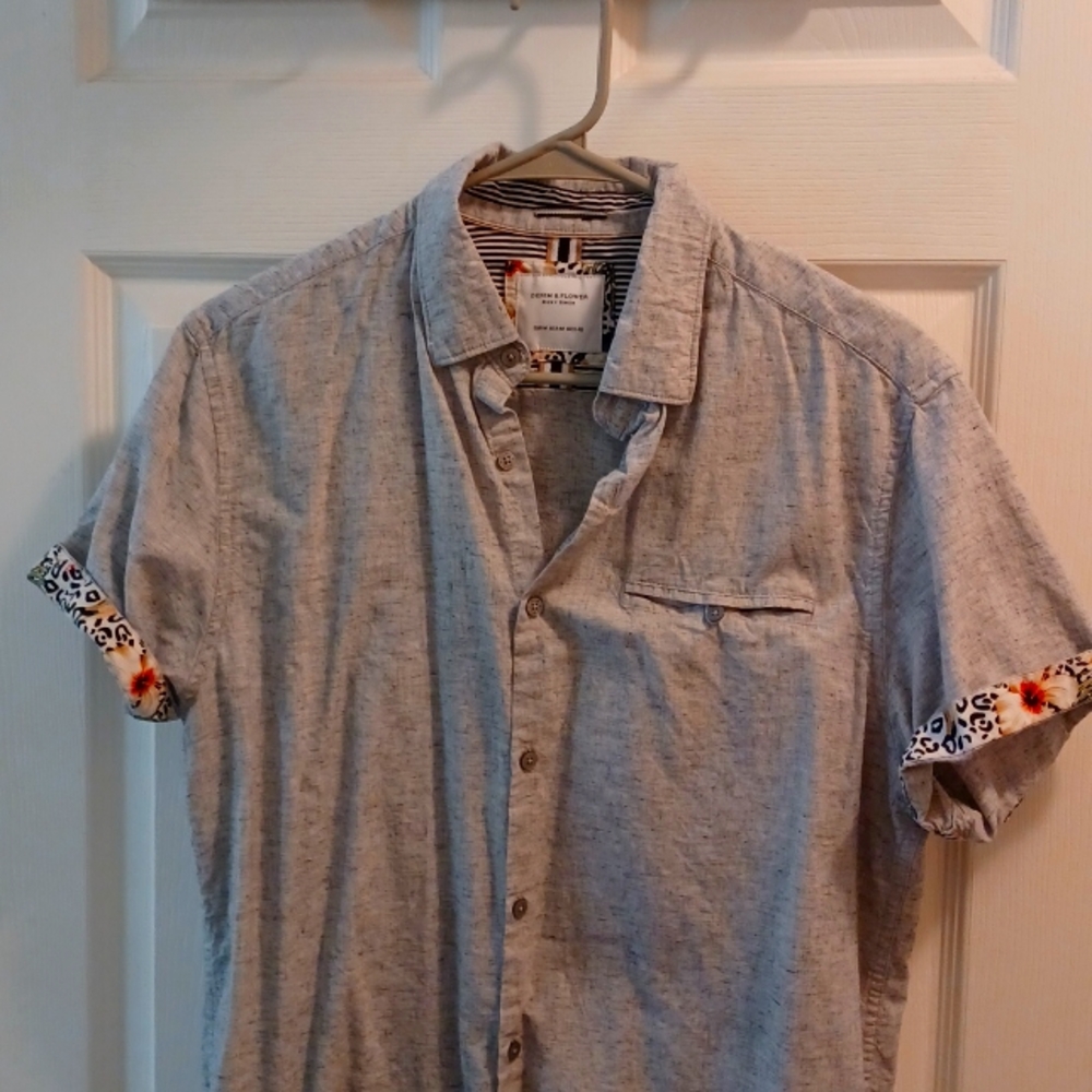 Denim and Flower short sleeve button up shirt